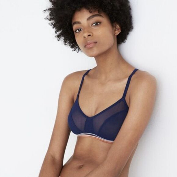 Madewell Mesh Bralette Medium Blue Rainbow Trim Nora Minimalist Sheer Sexy - Picture 3 of 7